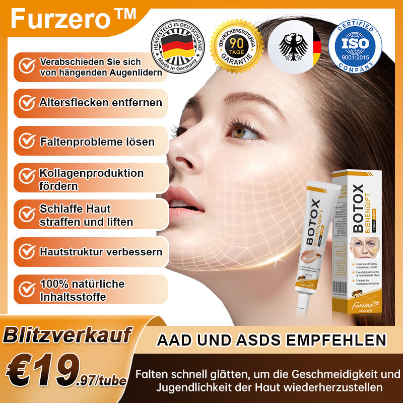 đ¨ââď¸Hergestellt und versendet aus Deutschlandâ
Furzero⢠Botox Bienenvenom Faltenentfernungscreme -Letzter Tag der Aktion: 70 % Rabatt